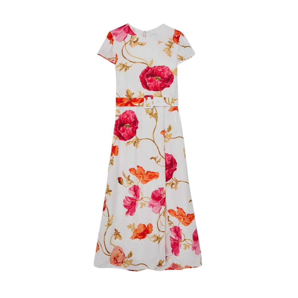 REISS Lyra Floral-Print Belted Midi Dress